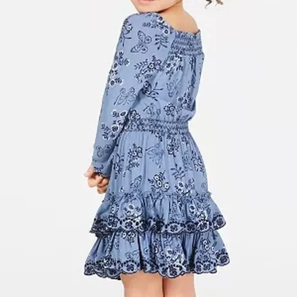 Epic Threads peasant tiered ruffle smocked dress - blue floral - size 5